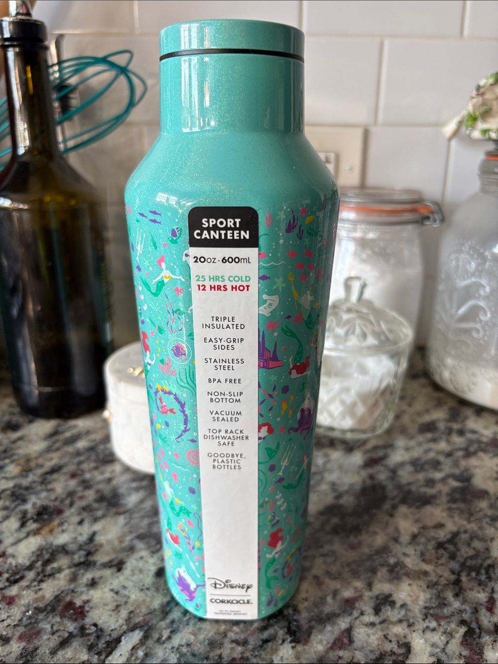 NWT Corkcicle Sport Canteen Disney Mermaid Teal Insulated Bottle 20oz